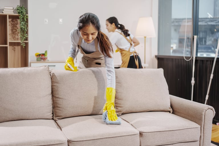 Professional house cleaning service cleaning a modern home